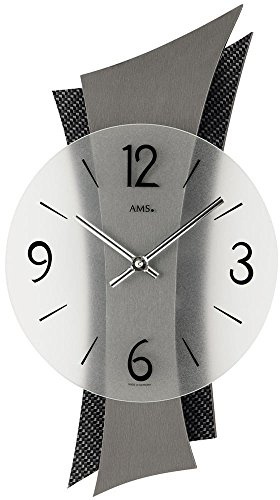 Quarz Design Wanduhr AMS 9400 Wohnzimmeruhr modern mit Carbon-Applikation Quarzwerk Zifferblatt arabische Zahlen