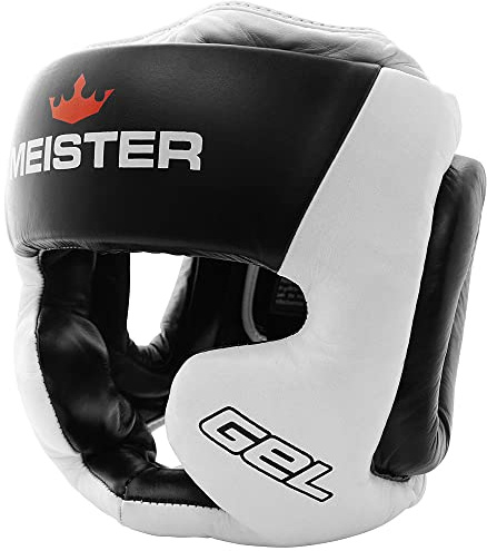 Meister Gel Vollgesichts-Kopfschutz für MMA, Boxen und Muay Thai, Weiß/Schwarz, Größe L/XL