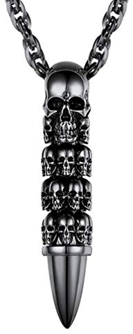 PROSTEEL Collar de Calavera Negra Bala Colgante Cadena Acero Inoxidable para Hombres