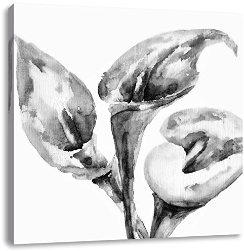 Pixxprint Monocrome, Aquarell Blüten Callas Kunst, Größe: 40x40, Leinwandbild Quadratisch, Wandbild, Kunstdruck, fertig bespannt