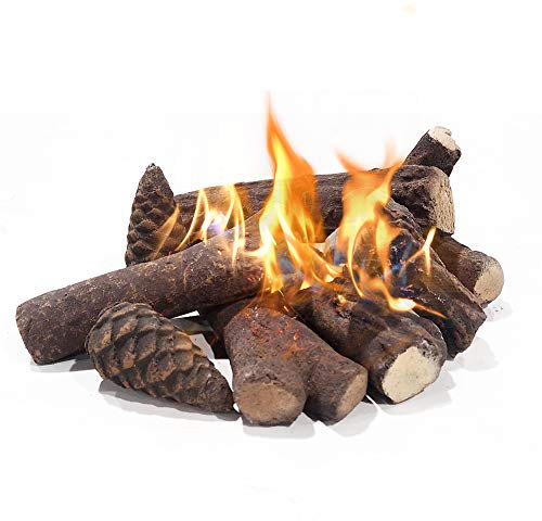 ATR ART TO REAL Ceramic Logs for Bioethanol Fire,Decorative Ceramic Logs for Gas Fires,Smokeless Artificial Pine Cones Shaped Firewood Logs for Bioethanol Fire Pit,Electric Fireplace,9 Pcs
