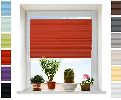 Plissee Rollo NACH MAß Klemmfix ohne Bohren - TOP QUALITÄT Pearl Stoffkollektion | Easyfix Metall Klemmträger | Faltrollo Sichtschutz, Sonnenschutz für Fenster [Rot, B: 81-90cm, H: 70-90cm]