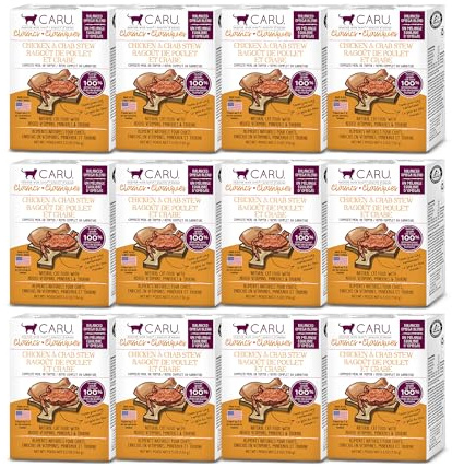 CARU - Classics Chicken & Crab Stew for Cats - Healthy Functional Wet Cat Food - Food Topper - Balanced Omega Blend - 5.5 oz Cartons - 12 Pack