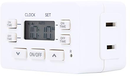 UltraPro 24hr Digital Bar , 1-Polarized Timer Outlet, 2 Programmable ON/OFF Cycles Plug Timer, 125VAC Light Indoor, Lamp , Timers For Electrical Outlets, White, 1 Pack, 45184