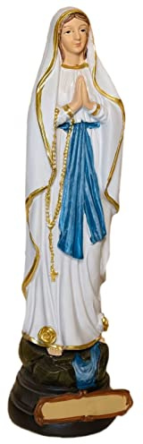 Kaltner Präsente Geschenkidee: Skulptur Mutter Gottes 20 cm Madonna Maria Notre Dame de Lourdes - Handgemalte Marienfigur auf Sockel - Hochwertiger Kunstguss aus Resin – Dekoration