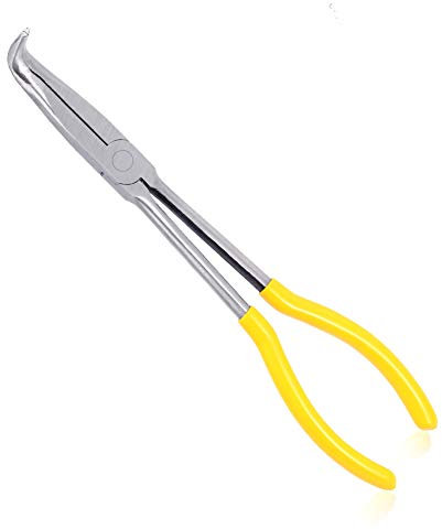 SPEEDWOX Long Reach Needle Nose Pliers 90 Degree 11 Inches Bent Long Nose Pliers Serrated Jaws