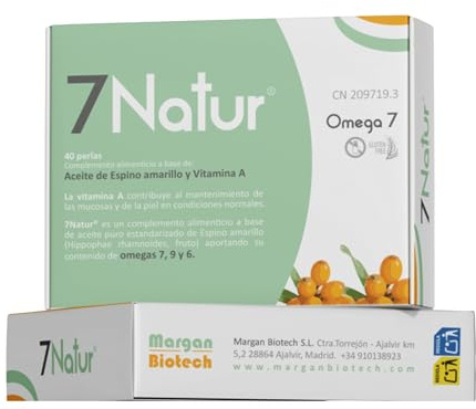 7Natur® de Margan Bioetch, 40 cápsulas | Omega 7 + Omega 6 + Omega 9 + Vitamina A | Aceite de Espino Amarillo (Hippophae Rhamnoides L., Fruto) | Alta Concentración de Omega 7