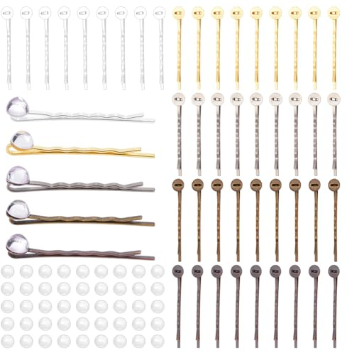 PandaHall 50 Sets 5 Farben Haar Bobby Pins, 50 Stück Haarspangen Tablett Haarnadeln Einstellung Leer Bobby Haarnadeln Basis Und 50 Stück Glas Cabochons Für Cameo DIY Haarspangen Haarnadeln Ergebnisse