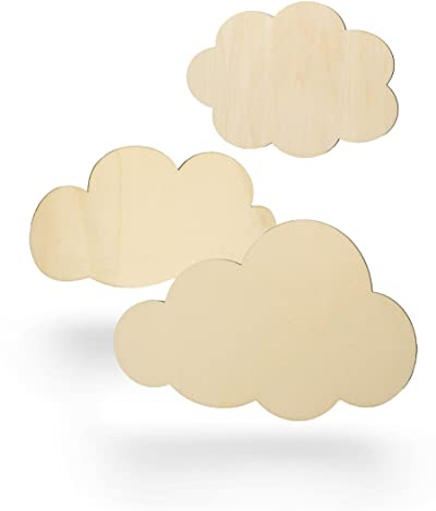 Kleenes Traumhandel Holzwolken - Herz aus Wolken - Wanddeko Wolke - Wolkenscheiben - Wolkenform aus Holz für Kinderzimmer, Schlafzimmer, Wohnzimmer - (Größe) (30 cm breit)