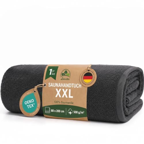 leevitex Saunahandtuch XXL 80x200 cm, 500 g/m², 100% Baumwolle, Badetuch | Flauschig & saugstark · OEKO-TEX zertifiziert · 100% Baumwolle, 500 g/m² Premium-Frottee, Anthrazit