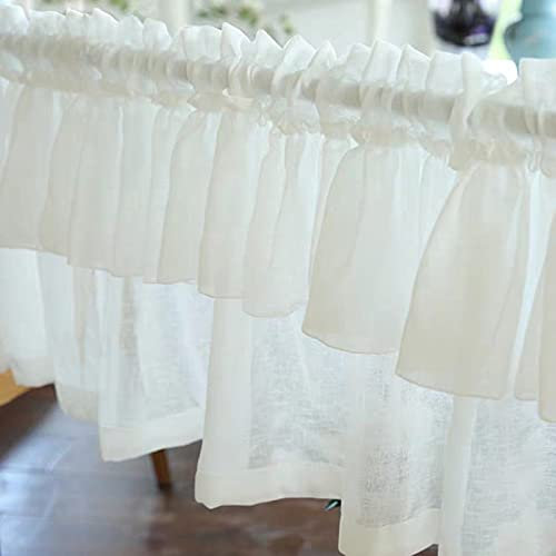 Scheibengardine Küchengardine mit Spitze,Kurzgardine Baumwolle Cafe Vorhänge,Flachs Voile Weiß Bistrogardine Landhaus,Modern Kurzstores Gardinen Sehr schöne für Ihr Wohnzimmer,Küche und Balkon