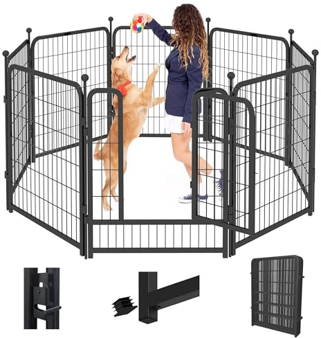 Jhsomdr Dog Playpen, 40 inch 8 Panels Dog Fence Outdoor Heavy Duty Dog Pen for Large/Medium/Small Dogs, Indoor Puppy Playpen with Door Portable Pet Fence for RV Camping, Yard