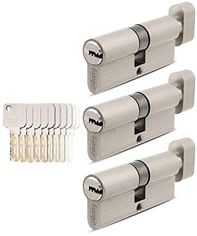 GERCAR Pro Gleichschließend 3 Knaufzylinder 35/35 Set 3x Schließzylinder mit Knauf inkl. 15 Schlüssel - 70 mm Türschloss Zylinderschloss 3er Zylinder - Länge: 70mm, A:35 B:35 - Messing matt massiv