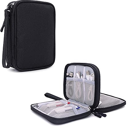 Hosoncovy Dubbelskikt 6,5 cm hårddisk fodral bärväska resväska hårddisk förvaringsväska USB flash-enhet organiseringsfodral för två 2,5 tum WD Western My Passport Seagate Samsung (svart)