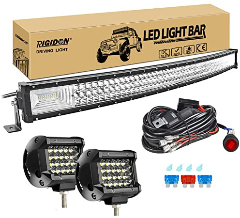 RIGIDON 42 Zoll 105cm 540W Gebogene led lichtleiste mit 12v kabelbaum kit | 2x 4 zoll led pods, 6000K, wasserdichte, offroad beleuchtung, lightbar, arbeitsscheinwerfer, für auto KFZ ATV LKW fahrzeuge
