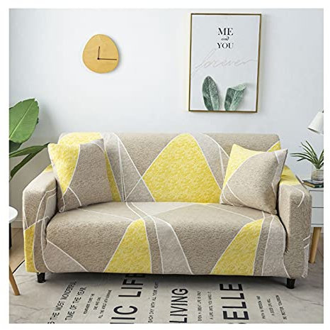 AMDXD Sofa Überwürfe 3 Sitzer, Geometrisch Linie Muster Elastische Stretch Sitzer Sofa Hussen für Wohnzimmer, in Polyester, Anti-Rutsch, Elastischer, Khaki Gelb, Stil 8
