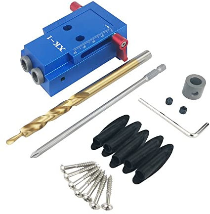 Drill Press Woodworking Tool Pocket Hole Jig Woodwork Guide Repair Carpenter Kit System with 9.5MM Step Drill Bit HT984 for Fast and Accurate Installation of Door and Dra