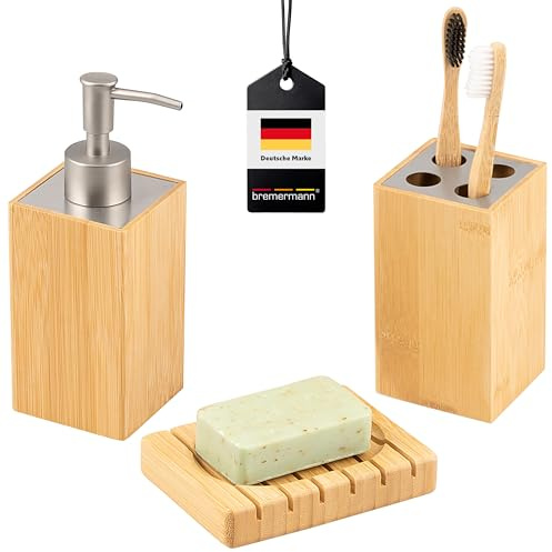 bremermann Ensemble d'accessoires de salle de bain 3 pièces en bambou