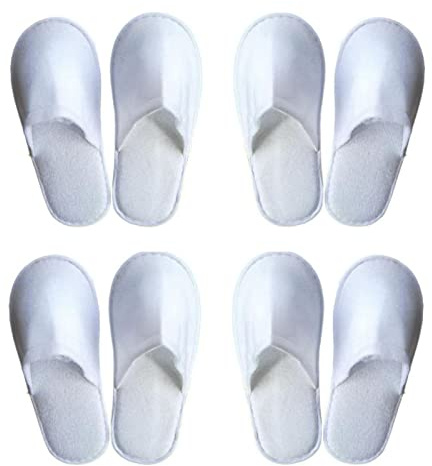 Frottétofflor, hotelltofflor, gästtofflor, badtofflor, 4 par tofflor för hotell, spa, hem, gäster, resor, kvinnor och män, Vit, 36/41 EU