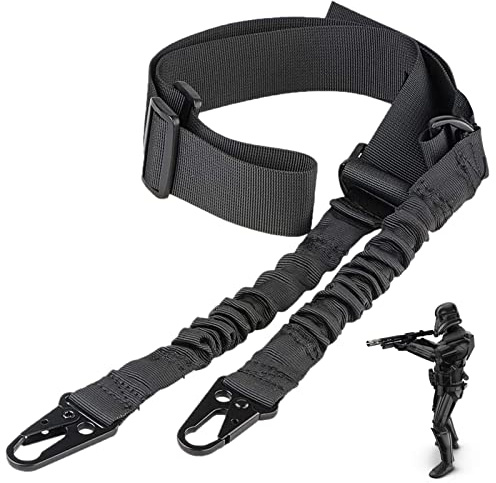 ZONSUSE Gewehrriemen 2 Punkt Sling,Airsoft Schlinge,Trageriemen Gewehr 2 Punkt,Einstellbar Waffengurt Gewehr, mit Metallhaken,für Airsoft Schrotflinte Shotgun Jagd Camping Outdoor (1-Schwarz)