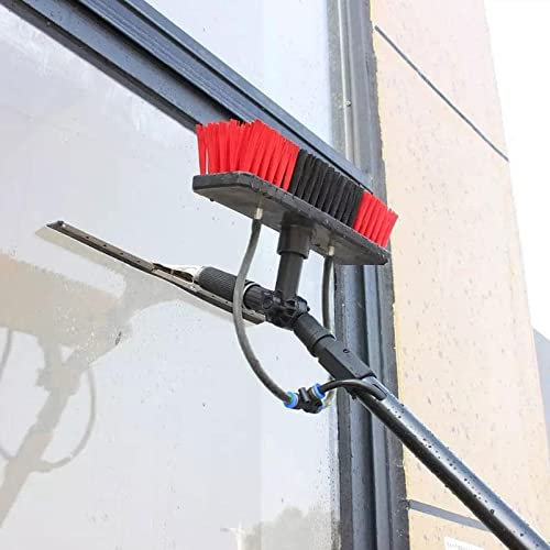 GIZMIT Extendable Water Fed Pole Kit, 12ft-39ft Window Fed Cleaning Brush w/Squeegee, Outdoor Window Cleaner with Hose, Cleaning Tool for Solar Panel,30FT/9M