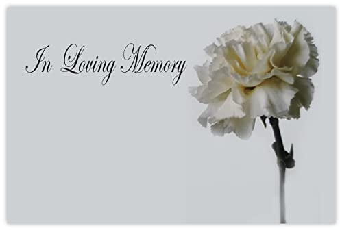 celloexpress In Loving Memory (White Carnation) Flower Message Cards - 60mm x 90mm - Bereavement Florist Card Sympathy Condolences Notes (Pack of 10)