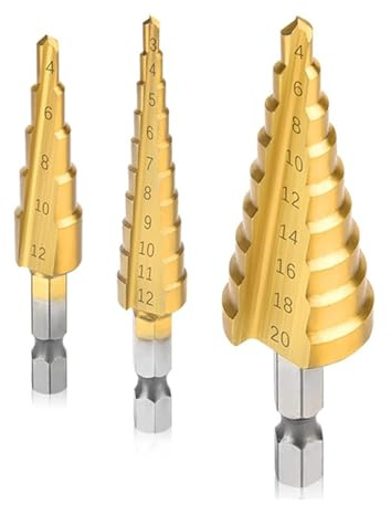 Juego de Herramientas de Corte de Broca de Metal Recubierto de Titanio con Cono de Paso Grande de Acero HSS de 3 uds, Cortador de Agujeros de 3-12mm, 4-12mm, 4-20mm