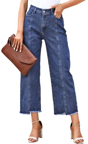 Sidefeel Jeans for Women High Waisted Capri Jeans Wide Leg Woman Straight Leg Summer Denim Pants Blue Size 12