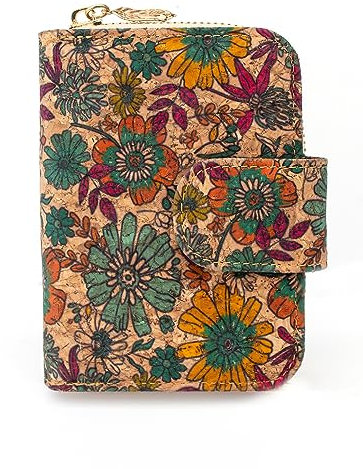 boshiho Vegane Kork-Geldbörse, Damengeldbörse, schlankes Reißverschluss-Design, mit Kartenhalter, Münzfach, umweltfreundlich, vegan, Geschenk, Mehrfarbig E, 12*3*9CM, Vegane Geldbörse