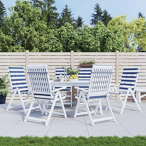 CIADAZ Hochlehner-Auflagen 6 STK. Blau & Weiß Gestreift Stoff, Sitzauflagen Gartenmöbel, Auflagen Für Gartenmöbel, Gartenstuhlauflagen Hochlehner, Polsterauflagen Für Gartenmöbel