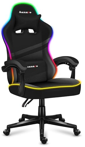 huzaro Force 4.4 Ergonomischer Schreibtischstuhl, Gaming Stuhl, Bürostuhl | bis 130 kg belastbar - Kopfstütze Lendenkissen - Stoff Kunstleder - Höhenverstellbar Wippfunktion - Schwarz