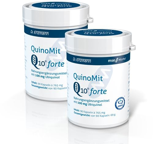 QuinoMit Q10 forte Doppelpack, Kapseln 100mg hochdosiert Kaneka Coenzym Q10 (90 Kps) reduziert, atmungsaktiv, vegan, Dr Enzmann