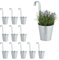 Relaxdays Hängetöpfe, 12er Set, Geländertöpfe aus Metall, HBT: 30 x 13 x 20 cm, verzinkte Balkonblumentöpfe, Silber