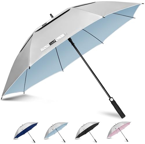 ZOMAKE 62 Inches Golf Regenschirm Sonnenschutz für UV(Silber Hellblau)