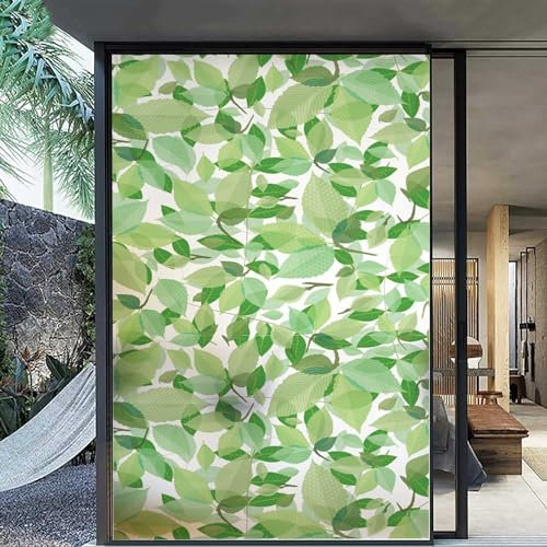XQKXHZ Fensterfolie Motiv 3D Grün Blätter Dekorfolie Statische Fensterfolie Blickdichte Selbstklebend Einseitig Blickdichte Fensterfolie für Schlafzimmer Badezimmer Küche Büro,E,60x200cm