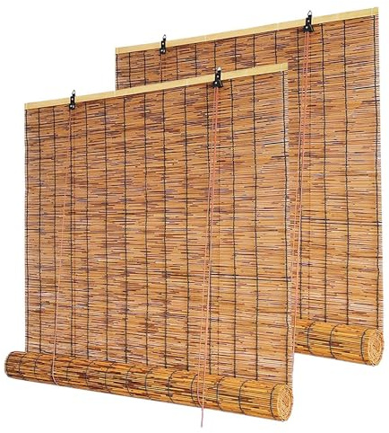 Bambus Outdoorvorhänge, Rollo Wetterfest Balkon Bambusrollo, Fensterrollo Innen Lichtdurchlässig, Bambus Raffrollo Sonnenschutz für Terrasse Pergola Pavillon