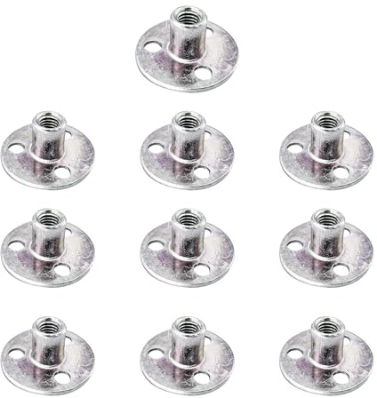 10Pcs M12 Brad Hole Tee Nuts Carbon Steel T-Nuts Female Thread Insert Tee Nuts Round Base Screw-in Flange Nuts for Fixing Connection Furniture