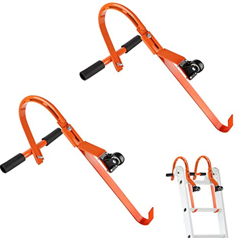 GDJZXD Leiterdachhaken, 2er-Pack Leiterhaken mit Rad, Hochleistungsleiterstabilisator, Dachfirstleiterhaken, mit T-Stange mit Gummigriff zur Schadensverhütung