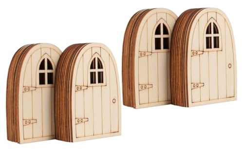 Gogogmee 40stücke Holz Feen Tür Mit Fenster Miniatur Garten Dekoration Kreative Holzfiguren Für Feengärten Puppenhäuser Und Bastelprojekte