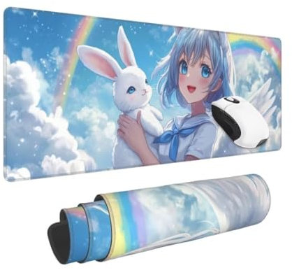 Gaming Mauspad XXL Fee Großes Mousepad 600 * 300mm rutschfeste Schreibtischunterlage Kaninchen Mouse Pad mit Vernähte Kanten Verbessert Desk Mat Mauspad Groß Geschwindigkeit und Präzision für Gaming