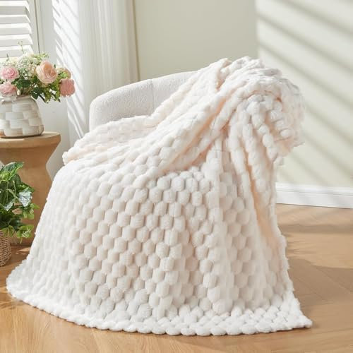 Wajade Couverture en Fausse Cachemire Fourrure en Peluche,White Plaid Polaire, Couverture Polaire Fourrure Haute Qualité,Plaid Canape 130x160cm