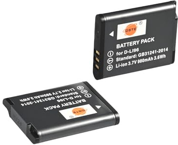 DSTE 2-pack D-LI96 (3,7 V/980 mAh) batteri kompatibelt med Pentax WG-1000