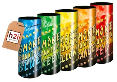 h2i Rauch Vulkan Fontäne | 5 Stück | Color Mix | Time 45 sek | Smoke Tube Rauchfackel Rauchtopf Rauchgenerator Rauchbombe mit dichtem kräftigem Rauch |CM4| Ganzjahresfeuerwerk Kat T1/F1