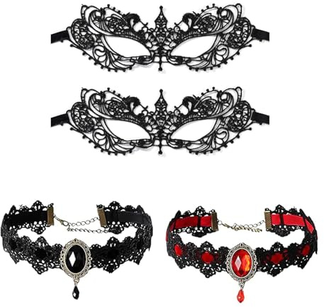 ASFWAGQ Choker Gothic Spitze Steampunk Halsband mit Maske Kragen Punk Spitze Choker Vampir Accessoire Cosplay Party Vintage Kostüme DamenHalsband Gothic Halsbänder