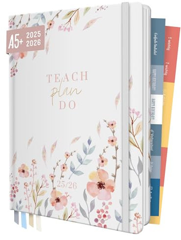 Häfft® Lehrer-Planer 2025/2026 A5 + Sweet Flowers Hardcover Lehrerkalender/Schuljahresplaner mit 236 Seiten, Stickern und mehr - nachhaltig & klimafreundlich