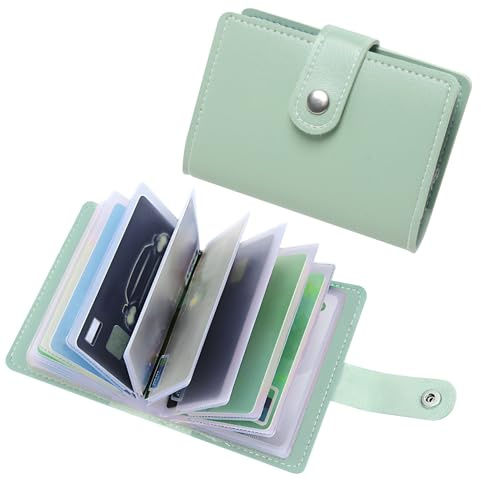 Greacesrio Tarjetero Damas Hombres PU Cuero, Tarjeteros para Tarjetas de Credito, Carteras para Mujer Pequeñas, RFID Bloqueo Carteras con 26 Ranuras, Diseño Minimalista (Verde)