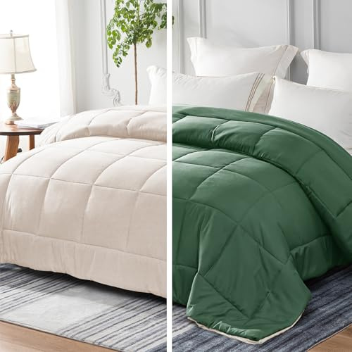 Whale Flotilla Piumino 200 x 200 cm, 300 GSM in microfibra, morbido e traspirante, per letto matrimoniale e 4 stagioni, colore: Verde grigio/Beige