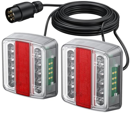 PROZOR Pilotos Traseros Remolque 18LED 12V Luz Trasera Ámbar con Cableado 7.5m Enchufe de 7 Pines Luces Remolque Homologado E11 Impermeable IP65 Montaje con Tornillos para Remolque Camión Caravana