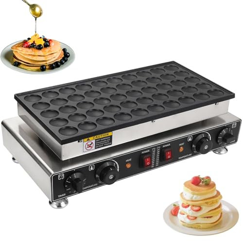 Mini machine à crêpes hollandaise, machine à crêpes électrique commerciale antiadhésive 50 pièces, mini machine à crêpes en acier inoxydable, machine à crêpes de 1,8 avec 2 thermostats et 2 minuter