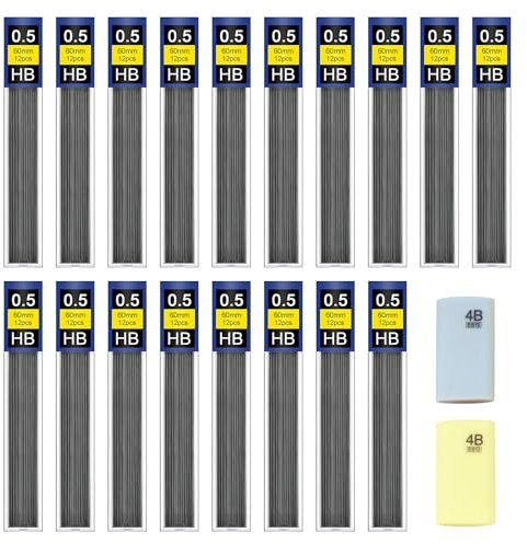 Xmart 540 Stück 0,5 mm Hb Bleistiftminen Bruchfeste Bleistift Minen mit 2 Radierer Bruchsichere Bleistift Ersatzminen Geschmeidig und Klar Schreiben für Druckbleistifte Schreiben Zeichnen Hausaufgaben